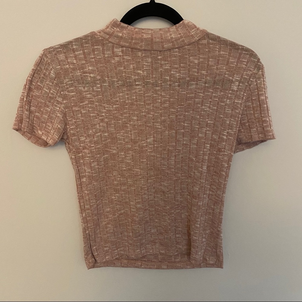 American Dream pink ribbed high neck crop top
